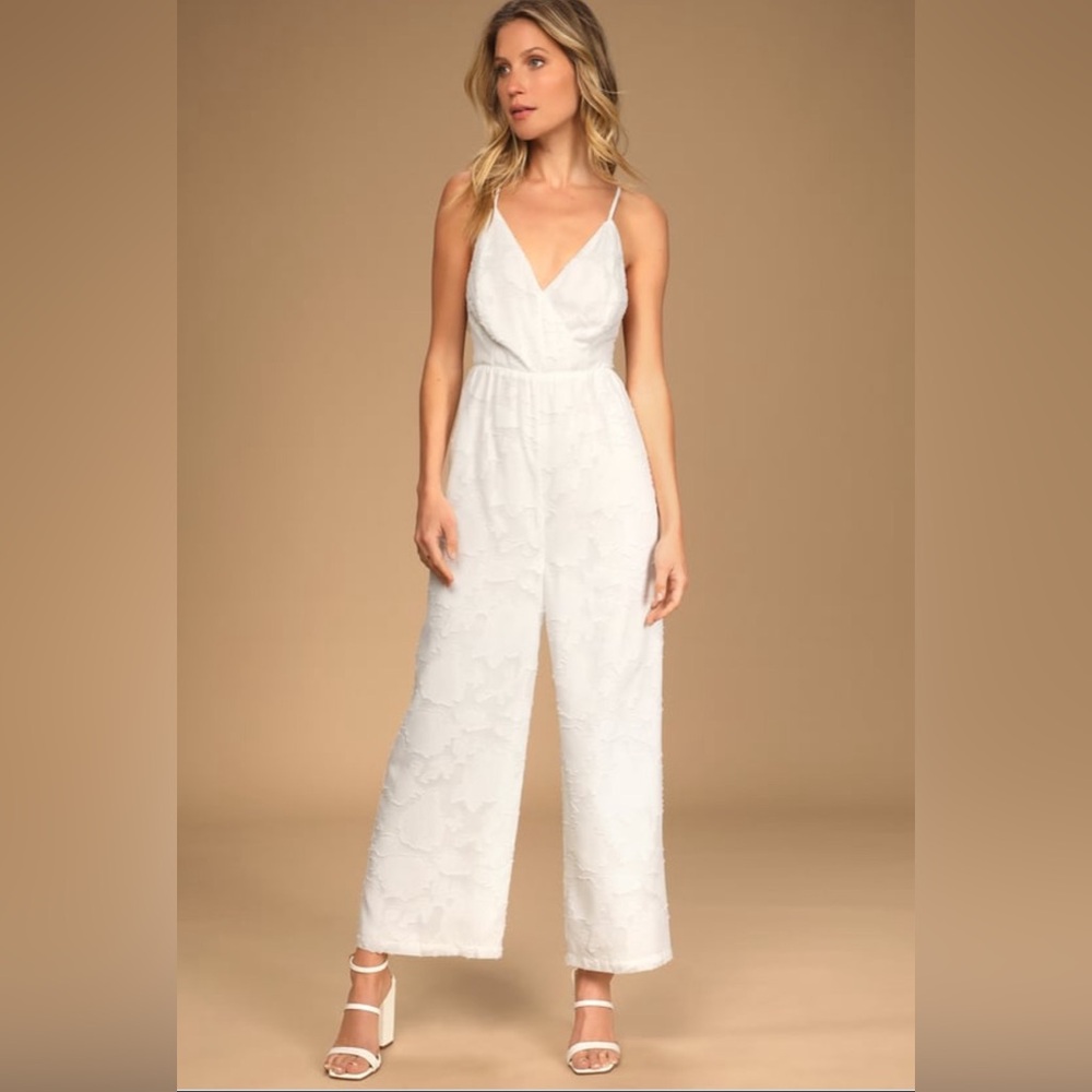 Days of Beauty White Burnout Floral Surplice Jumpsuit NWT